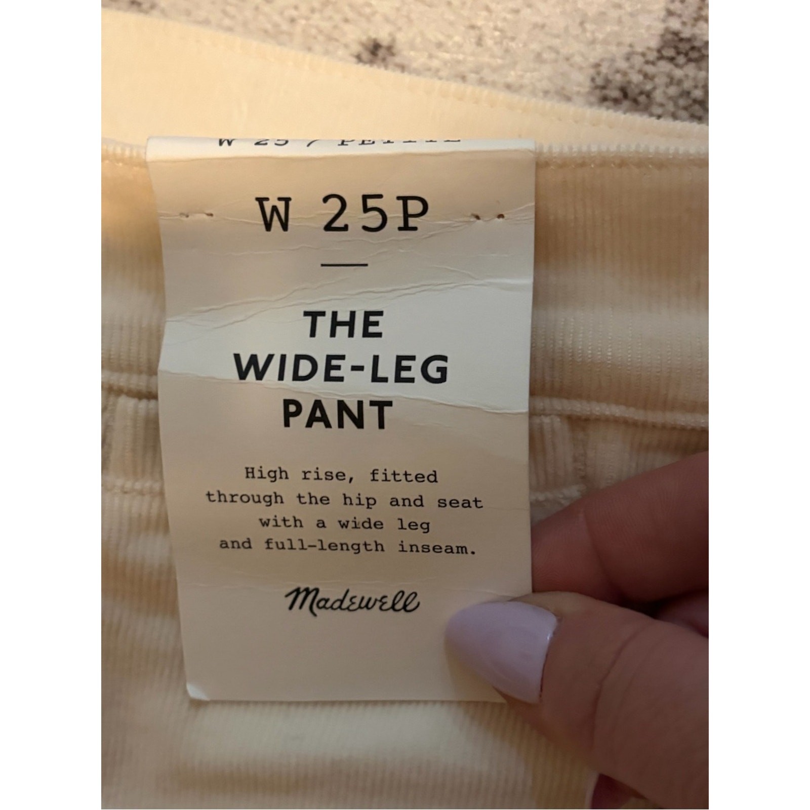Madewell Wide Leg Corduroy Pants Vintage Ivory 25P NWT