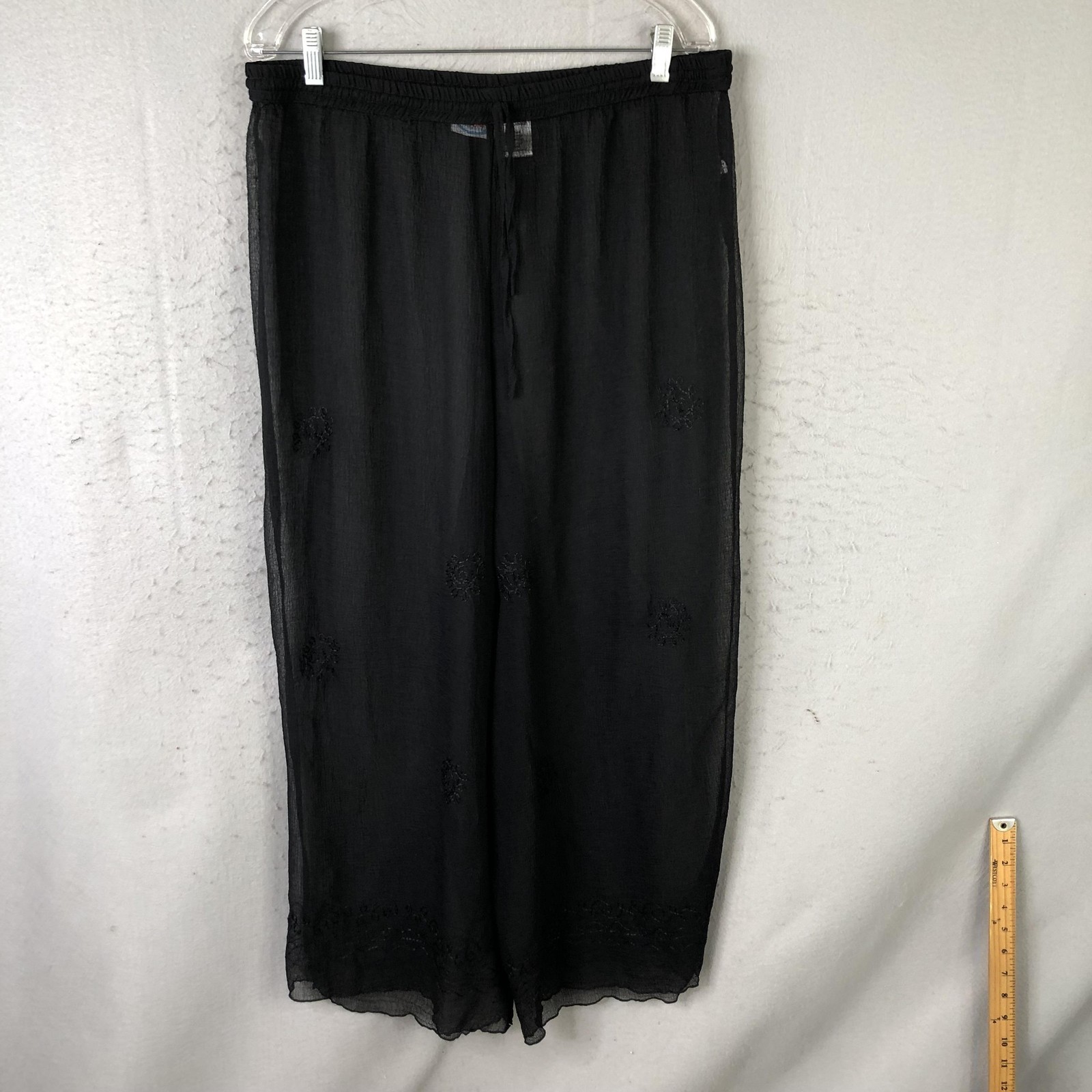 Sand N Sun Cover Up Pants Womens 1X Black Sheer Embroidered Floral Swim Beach