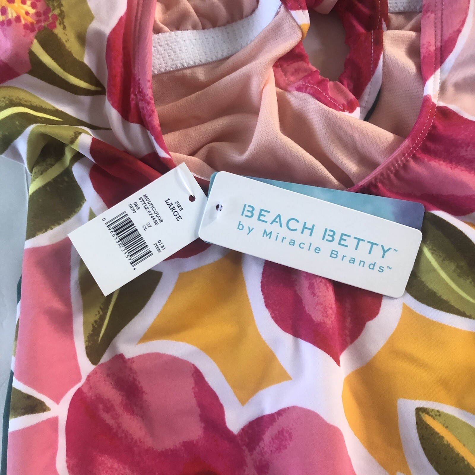 Beach Betty Miracle Brands Large One Piece Swimsuit Floral Knots Swim Pink #MQ15