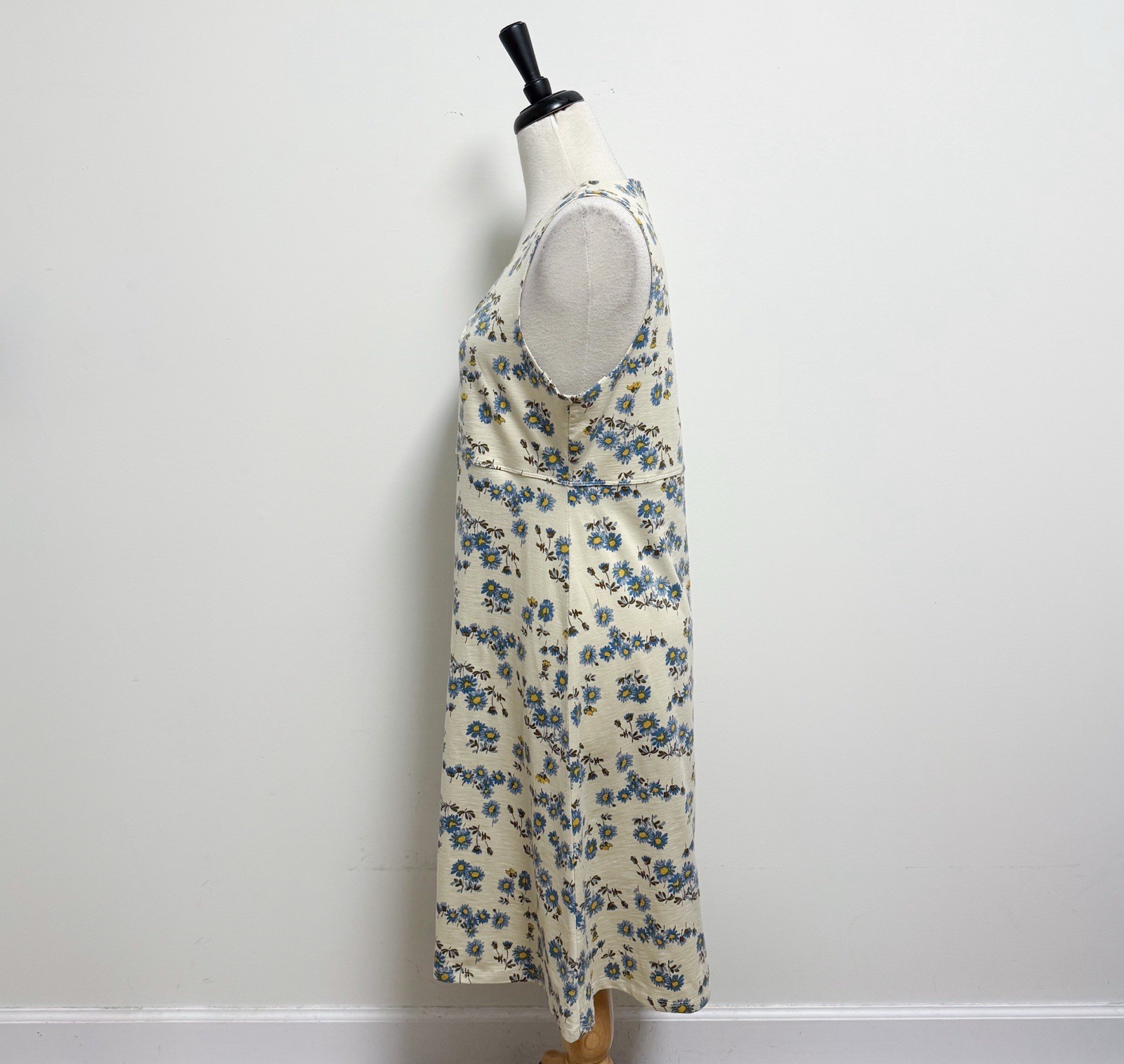 Toad And Co Yellow Blue Barley Daisy Floral Rosemarie Sleeveless V Neck Dress XL