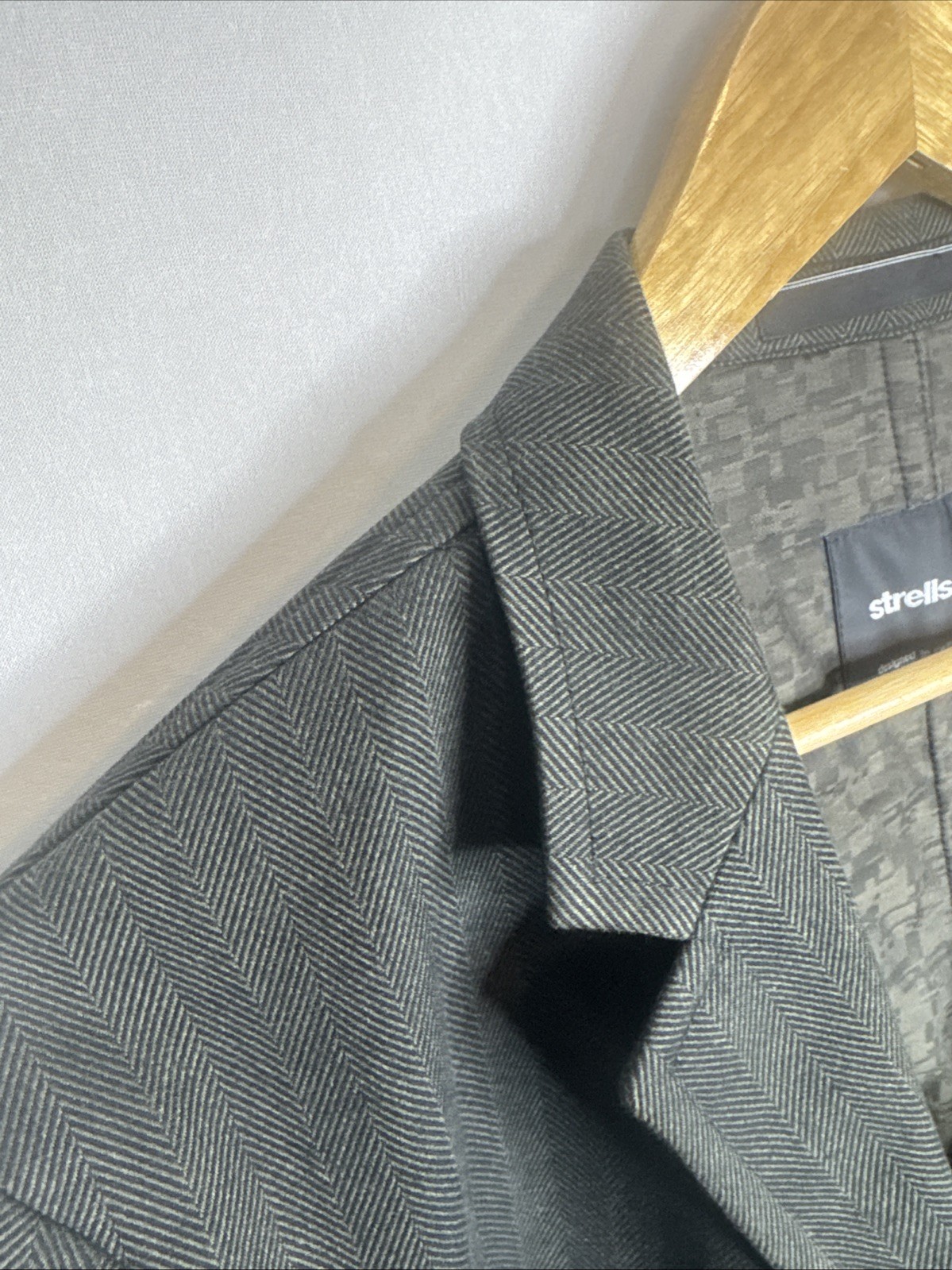 Strellson Blazer Men 44S Short Gray Herringbone Unstructured Sports Coat Cotton