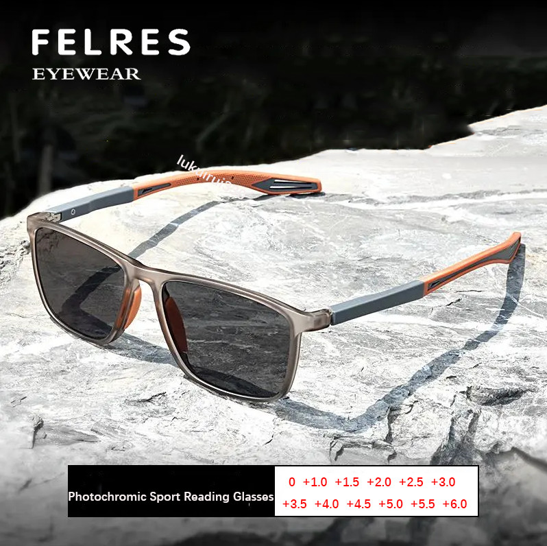 Blue Light Blocking Photochromic Reading Glasses Men Square Outdoor Sunglasses