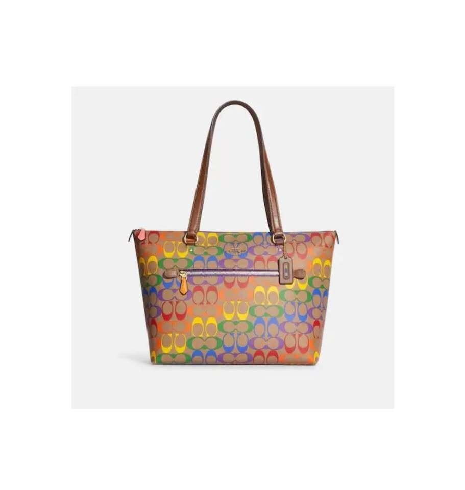 NEW Coach Rainbow Signature Gallery Tote CA555 Khaki Multi | NWT Authentic