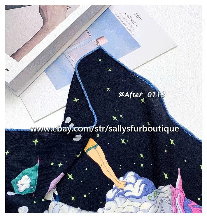 80% Cashmere & 20% Silk Wrap Scarf Cloud Animals Print Square Shawl 53″