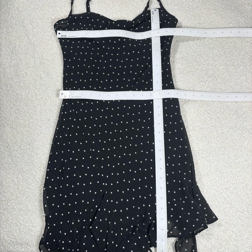 jessica simpson y2k 2000s black & white polkadot dress ruffle asymmetrical chic