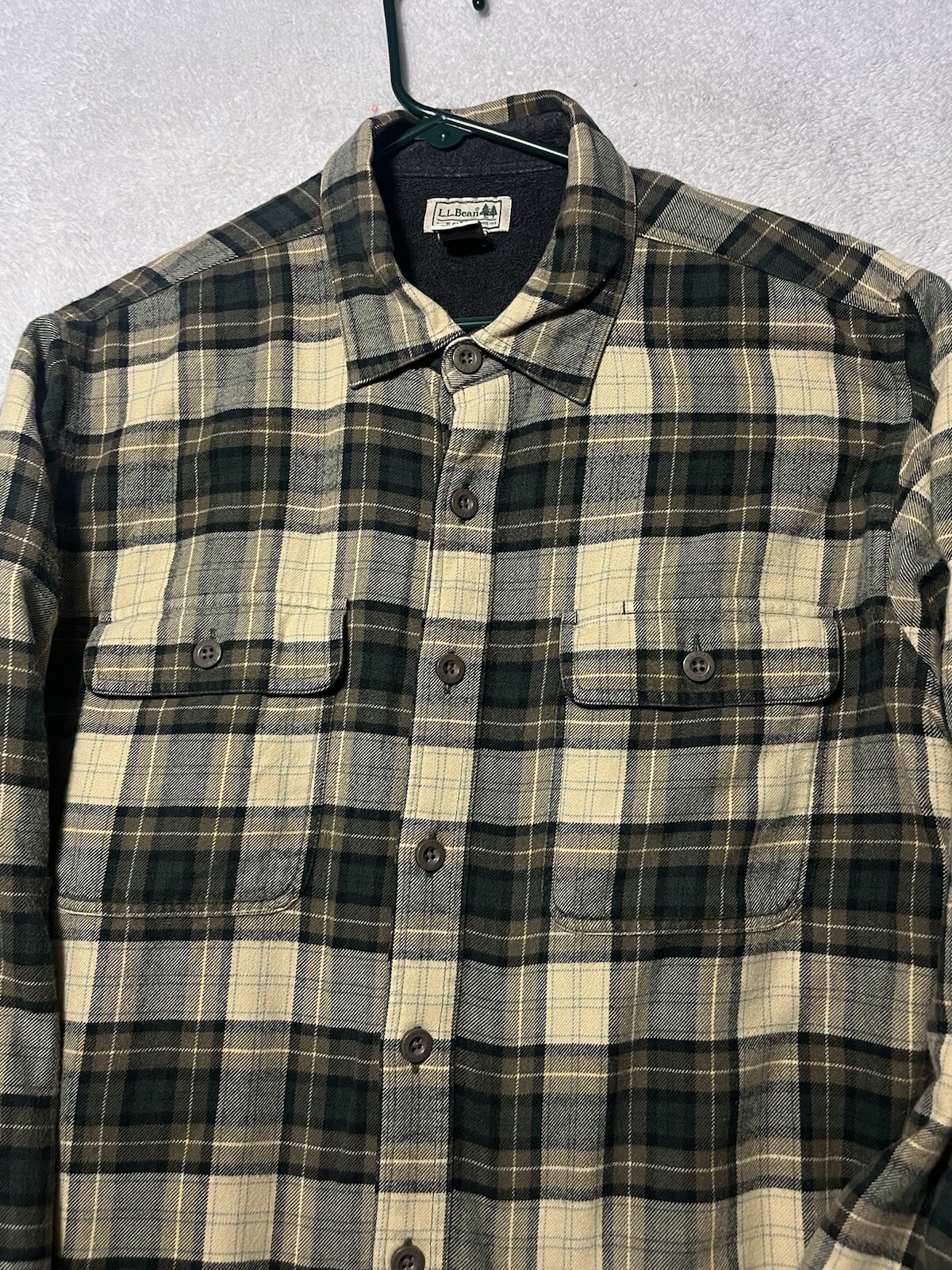 Vintage LL Bean Jacket Mens L Tall Plaid Flannel Shacket Fleece Lined Button Up.
