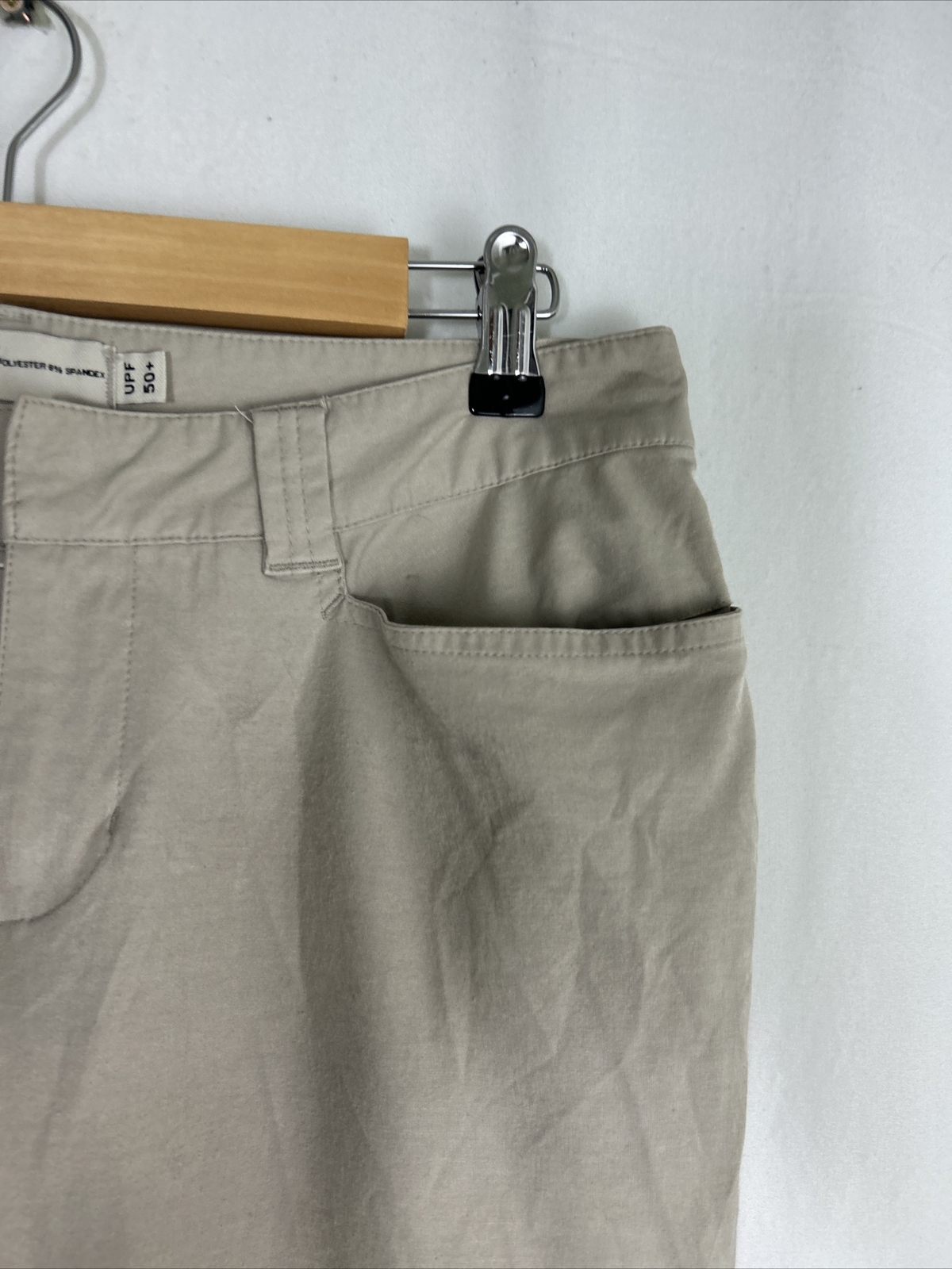 Rei Womens 4 Petite Beige Cargo Pants Upf 50+ 31×28 Cotton Blend