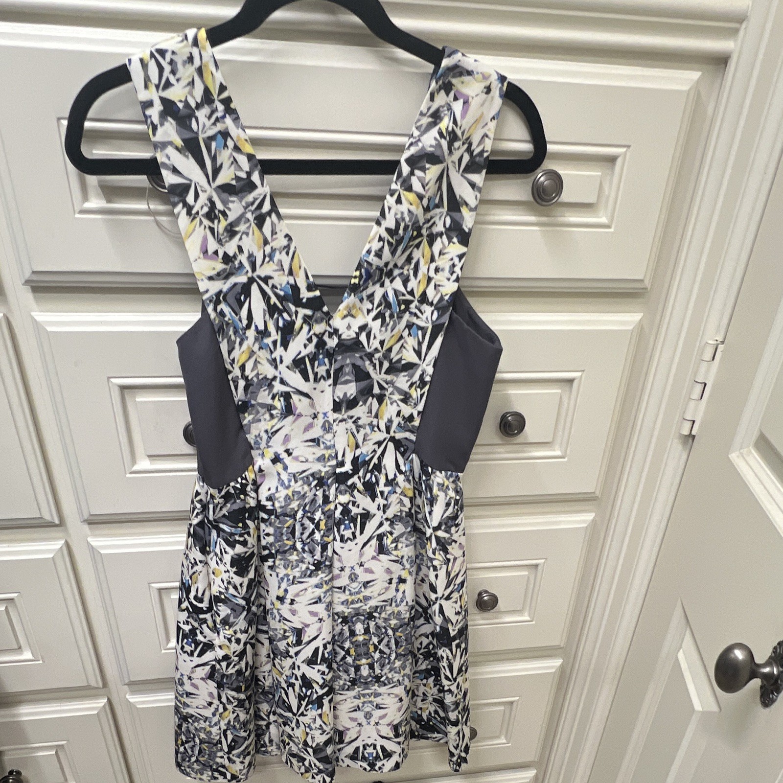 Rebecca Taylor Multicolor Abstract V-Neck Sleeveless A-Line Short 100% silk