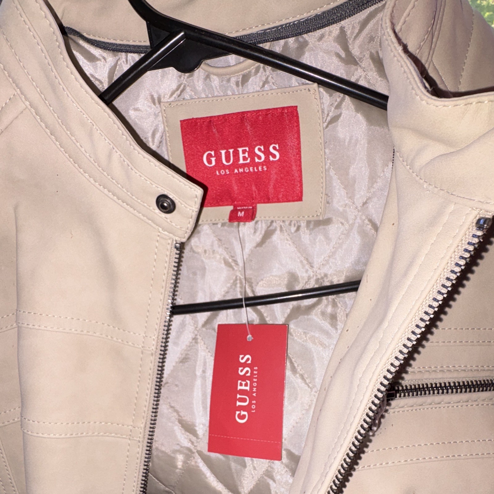 GUESS Men’s M Vintage White Suede Moto Motorcycle Jacket Full Zip Pockets