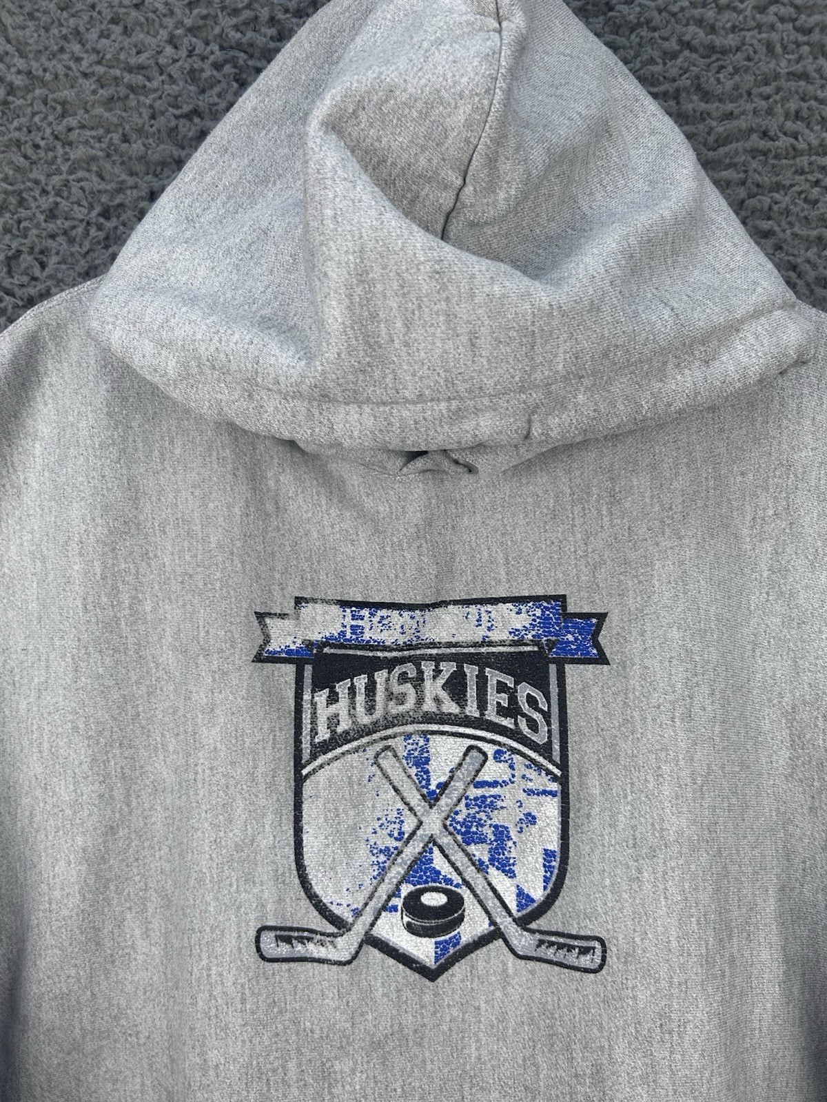 Champion Reverse Weave Hoodie Huskies Ice Hockey Sz XL Gray Faded Logo