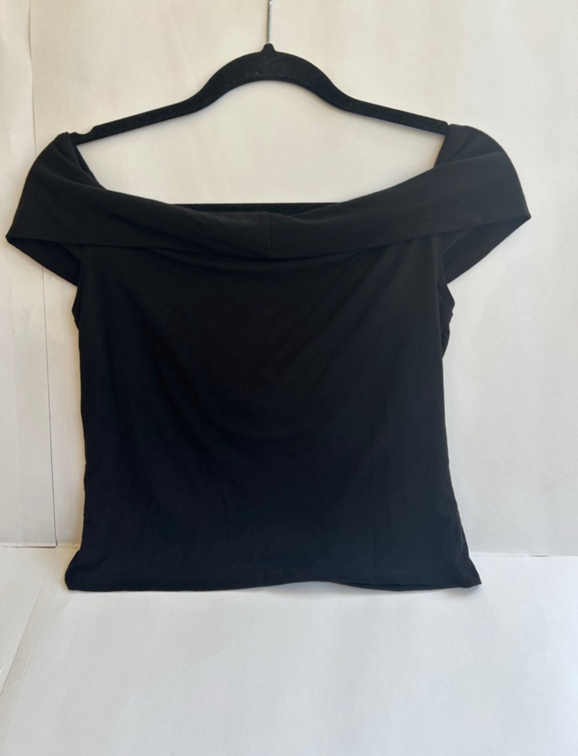 Reformation Ezlynn Knit Top Off Shoulder Short Sleeve Twist Front Black L