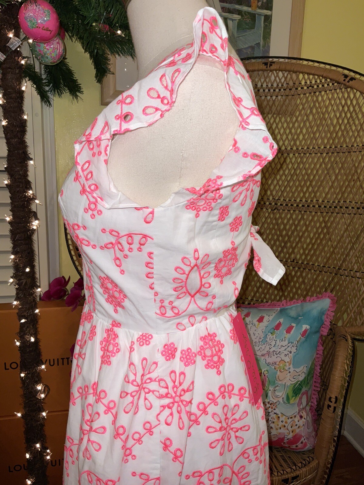 Lilly Pulitzer NWT Lillyanne Midi Dress Coral Neon Eyelet $298 Size 0,4,8,10