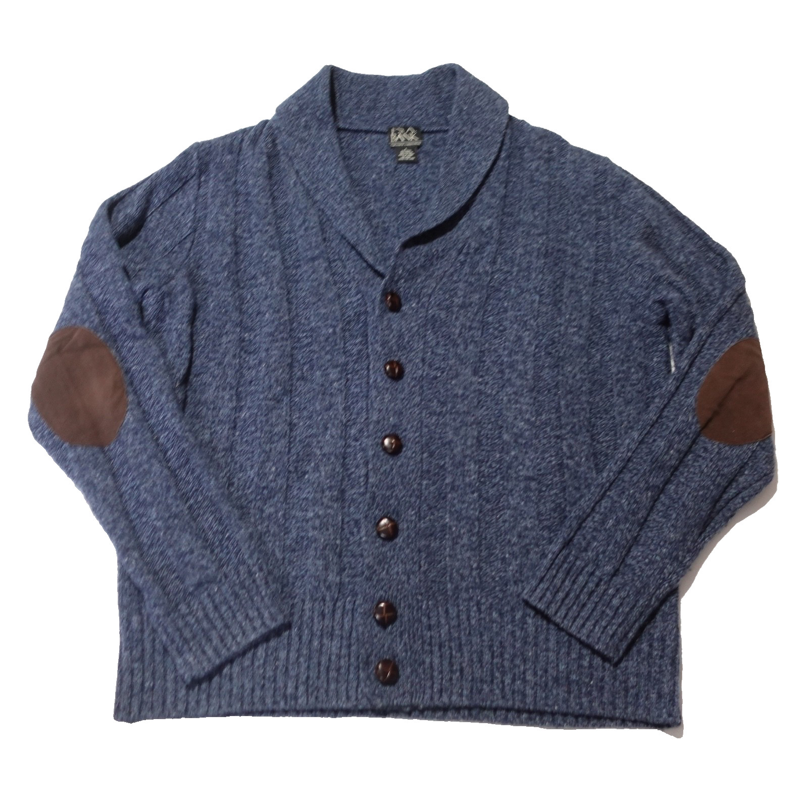 Joseph A Bank Wool Knit Cardigan Sweater Size L Blue Elbow Patches Preppy