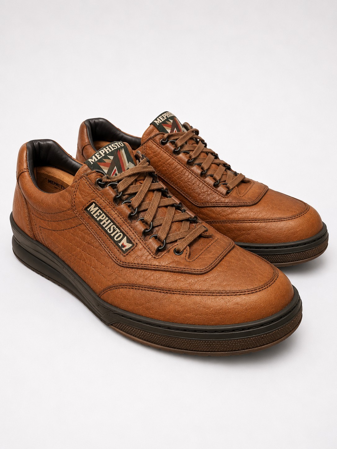 Mephisto Match Walking Shoes Men’s Size 9.5 Brown Leather Air-Jet Sneakers