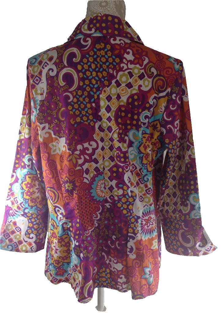 avenue by Jessica London Blouse Multi-color Floral Cotton Button Front Womens 14