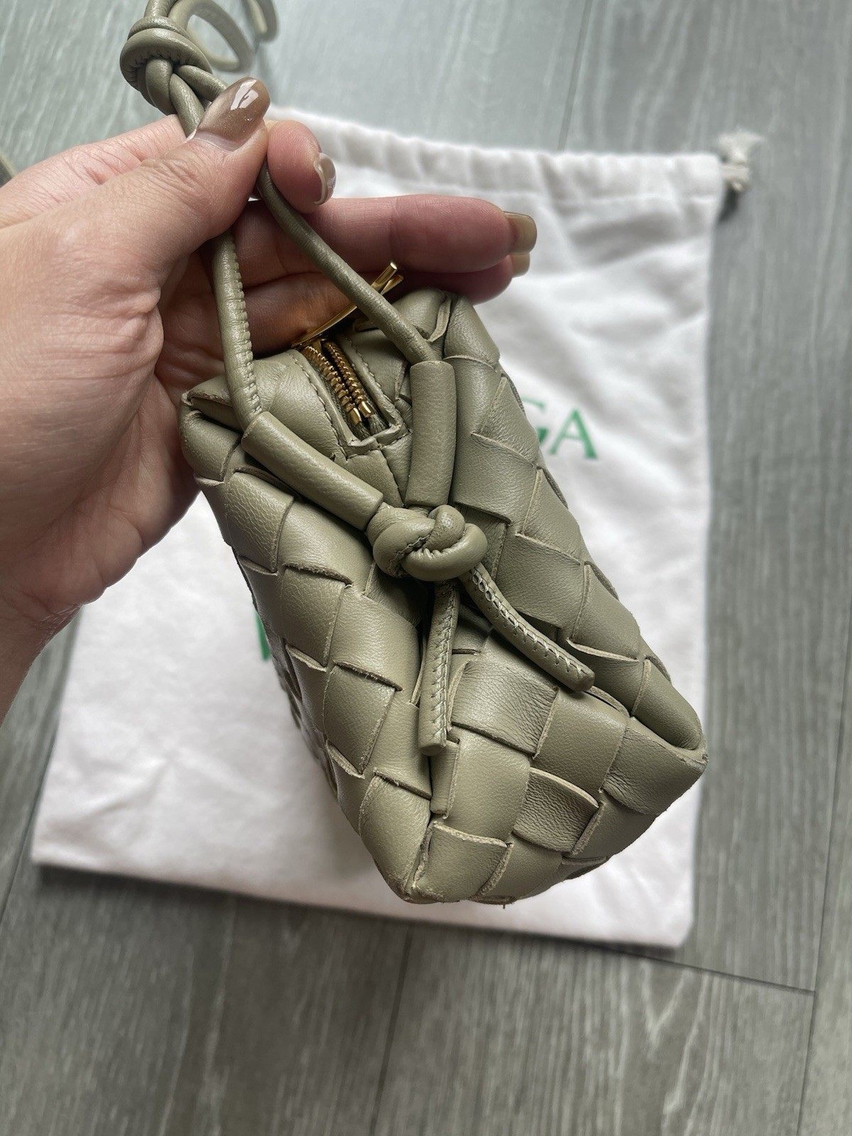 Bottega Veneta Mini Loop Camera Bag Intrecciato Travertine Crossbody Shoulder