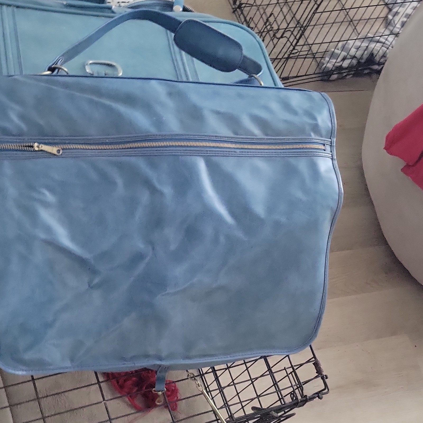 Blue Nylon Zip Garment Bag with Hanger Hook and Shoulder Strap