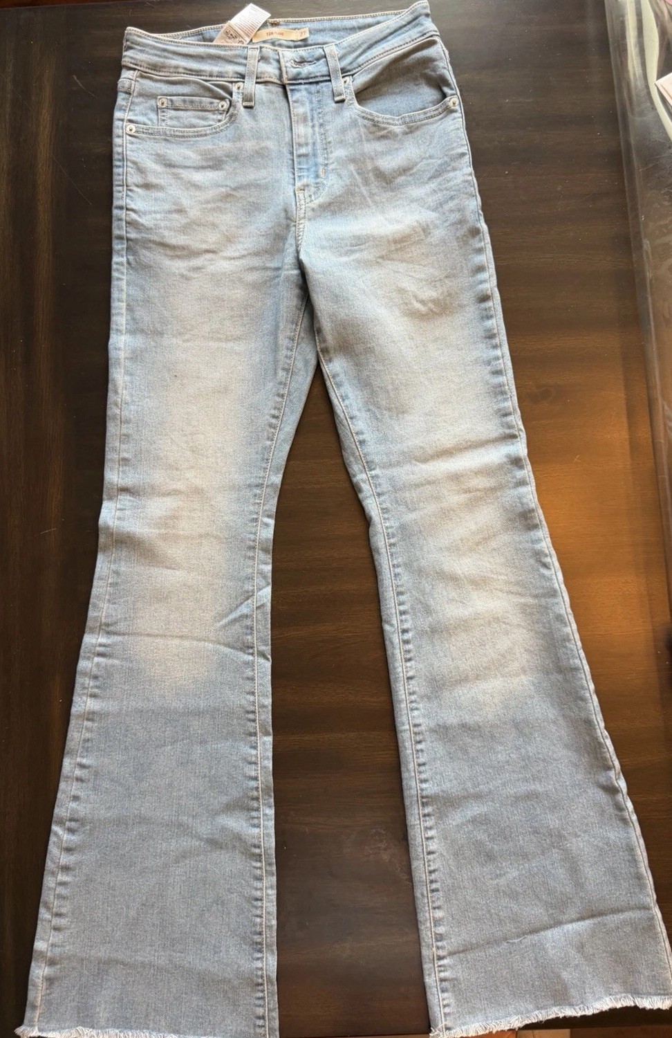 Levi’s 726 High Rise Flare Jeans Women’s Size 27×32 Light Wash Raw Hem NWOT