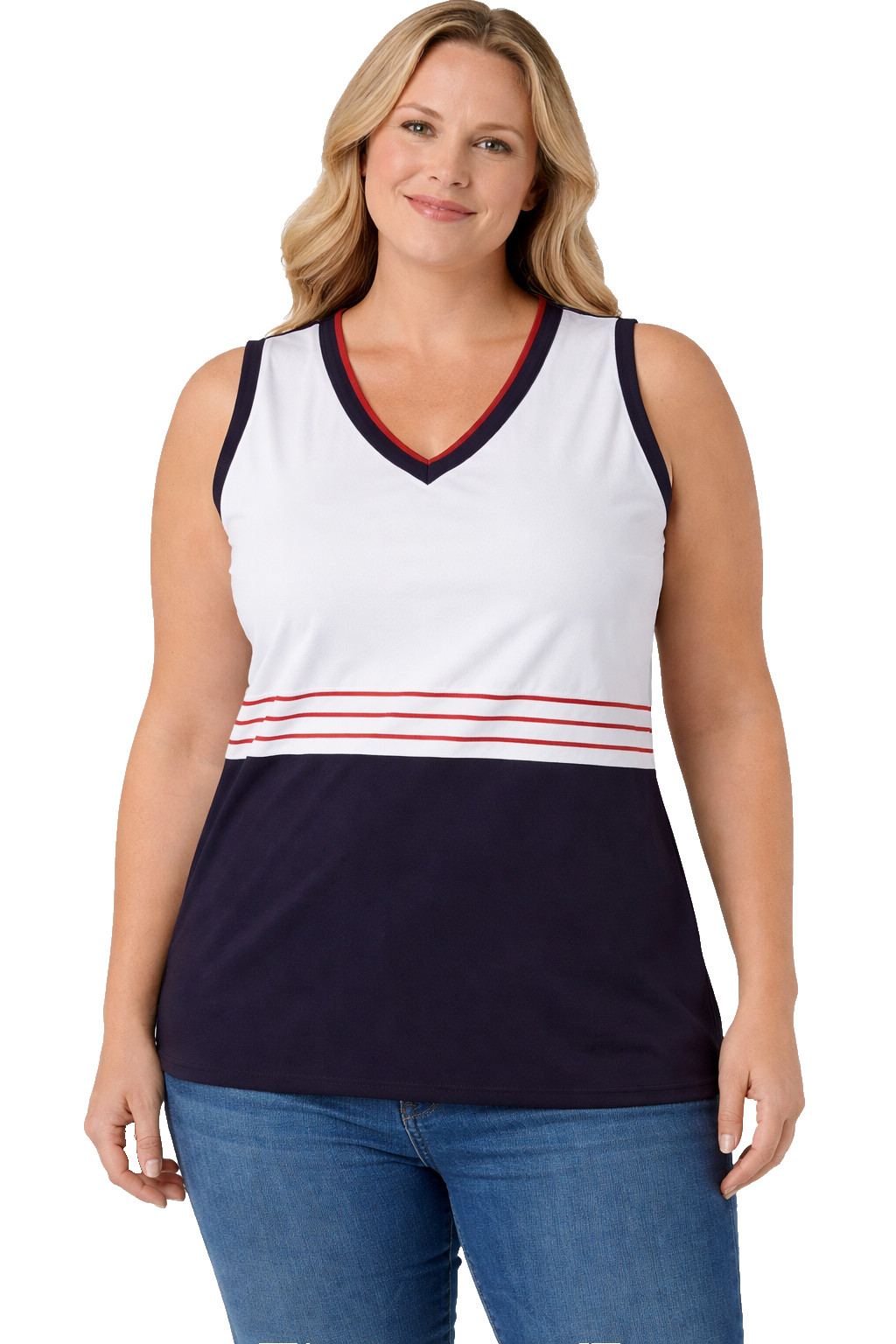 VTG Misook XL Tanks V-neck Varsity Stripe trim Tennis Core Preppy Retro Chic