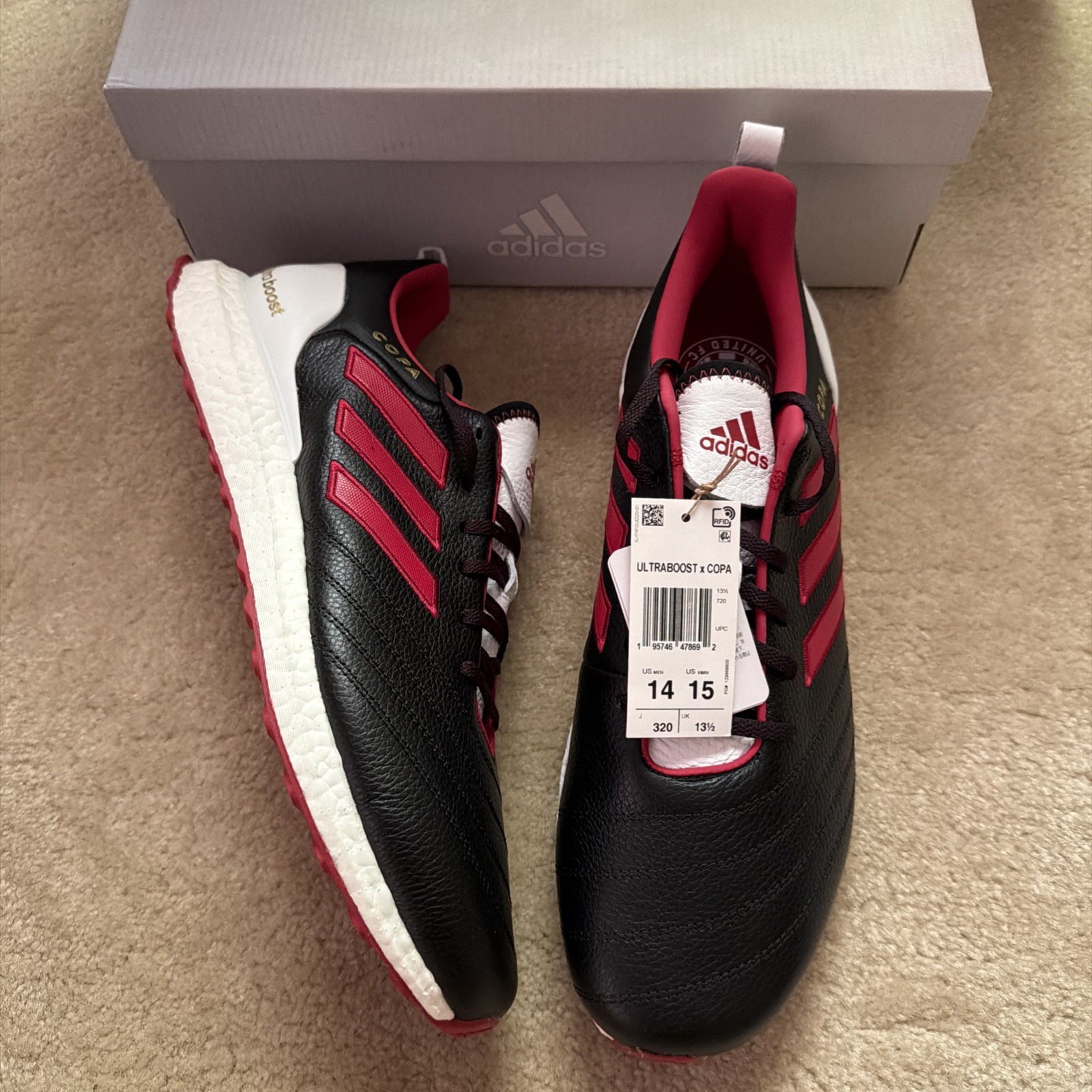 adidas Atlanta United FC Ultraboost DNA X Copa Mens Running Shoes Blck Sz 14