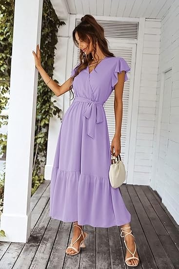 PRETTYGARDEN Women’s Summer Floral Boho Dress Wrap V Neck Short Sleeve Ruffle