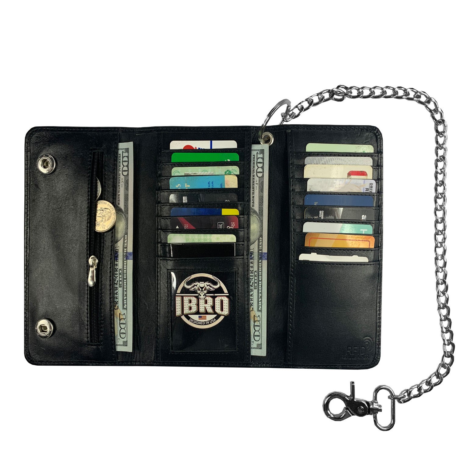IBRO Motorcycle Chain Wallet for Men – 100% Natural Genuine Leather, Long