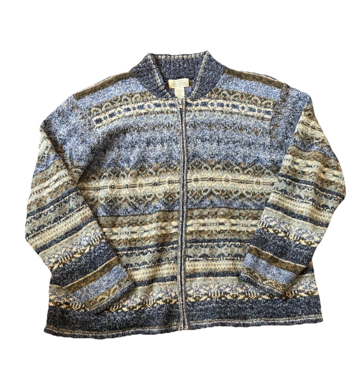Women’s Vintage Sweater Icelandic Knit XL Fair Isle 90s St. John’s Bay Zip Blue