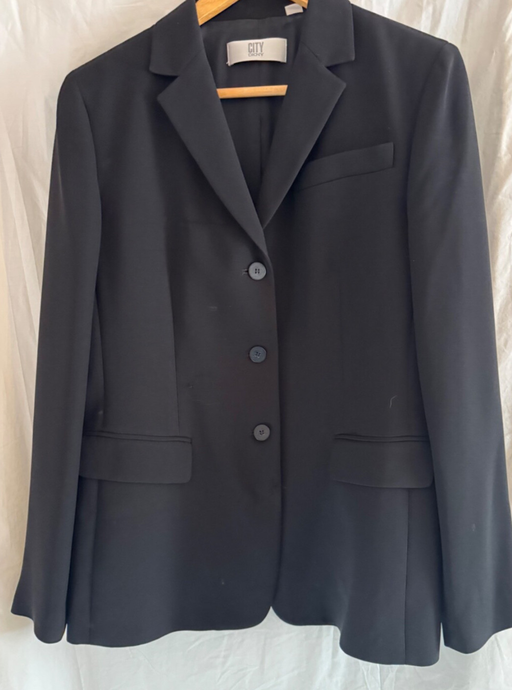 DKNY SIZE 10 Black Acetate/Polyester Blazer/Suit Jacket Hidden Pockets Buttons