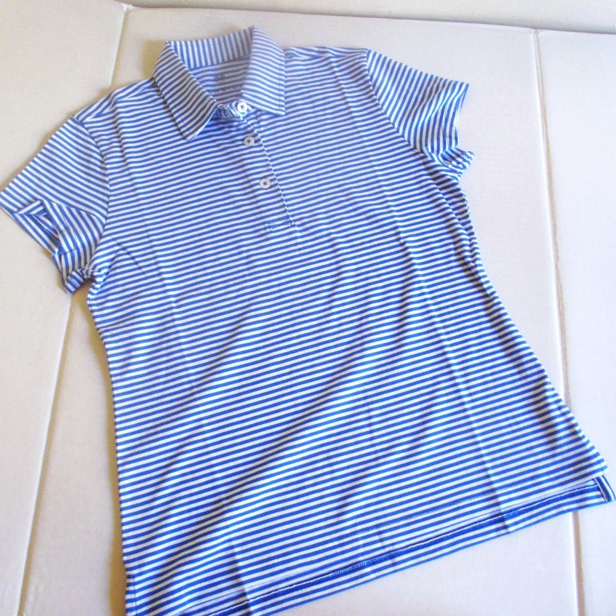 RENWICK Pima 100% Cotton Golf Polo Shirt XS Short Sleeve Cobalt White Stripe $85