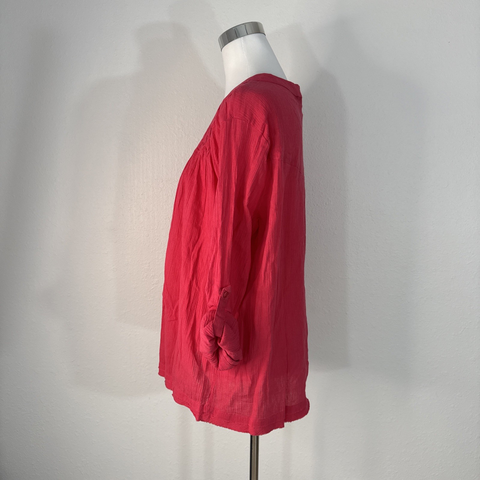 Bandolino Blouse Shirt Top Womans L Paradise Pink Roll Tab Sleeve Career Casual