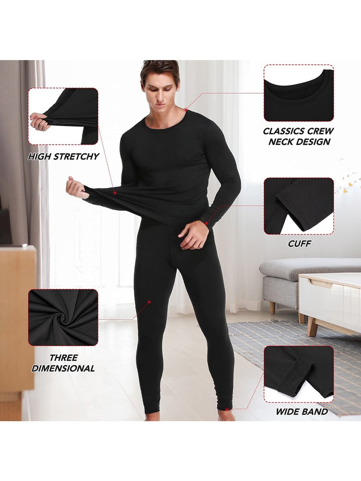 Thermal Underwear for Men Long Johns Fleece Lined Base Layer Set Lightweight USA