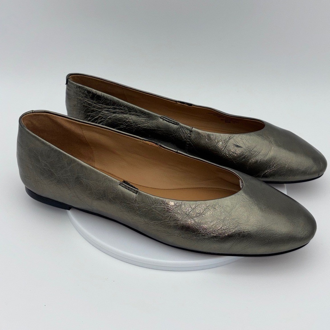 MADEWELL Gold Ballet Flat Shoe Metallic Pewter Leather Round Square Women’s 11