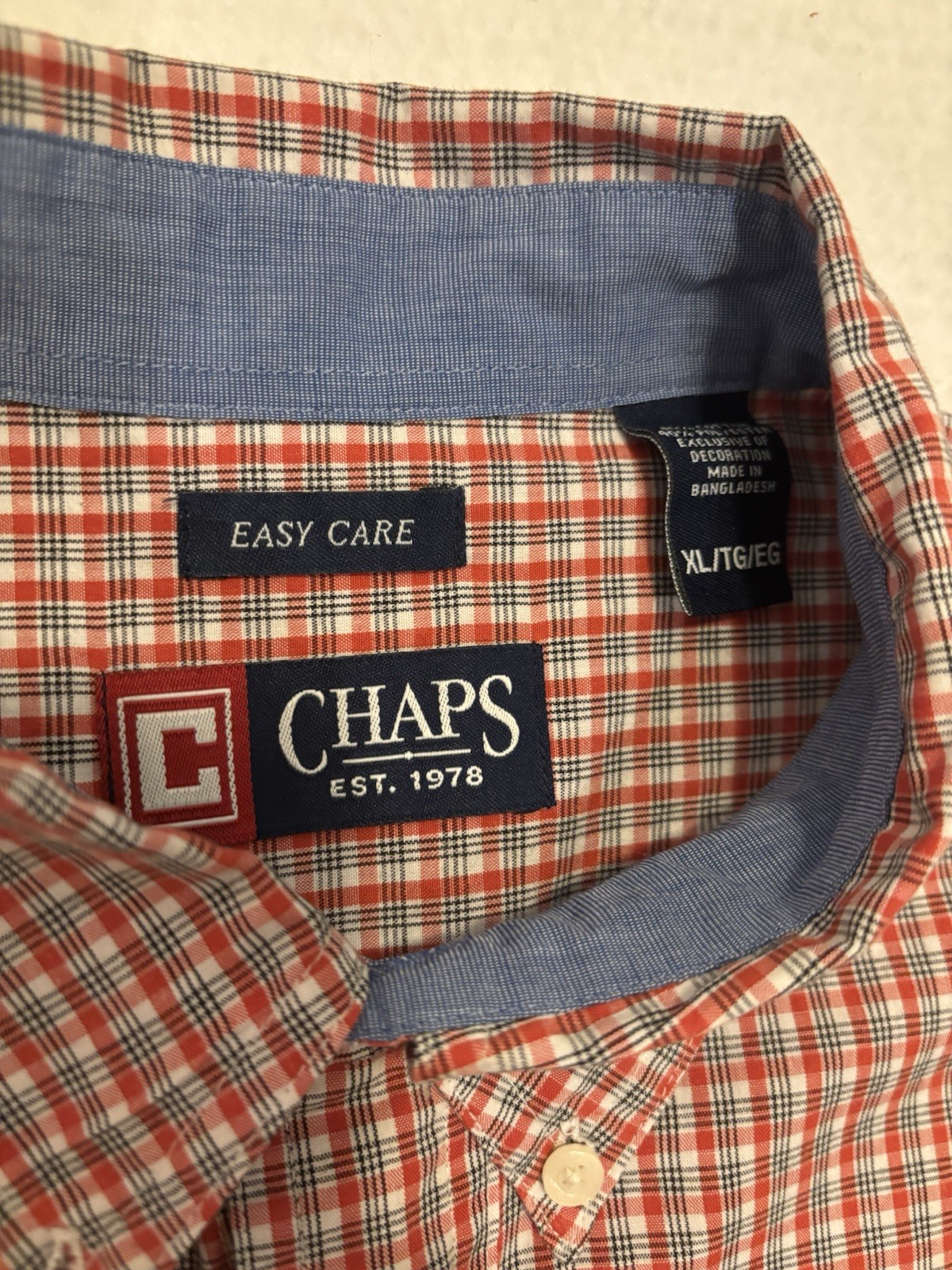 Chaps Shirt Mens XL Cotton Blue Red Plaid Long Sleeve Button Down Easy Care