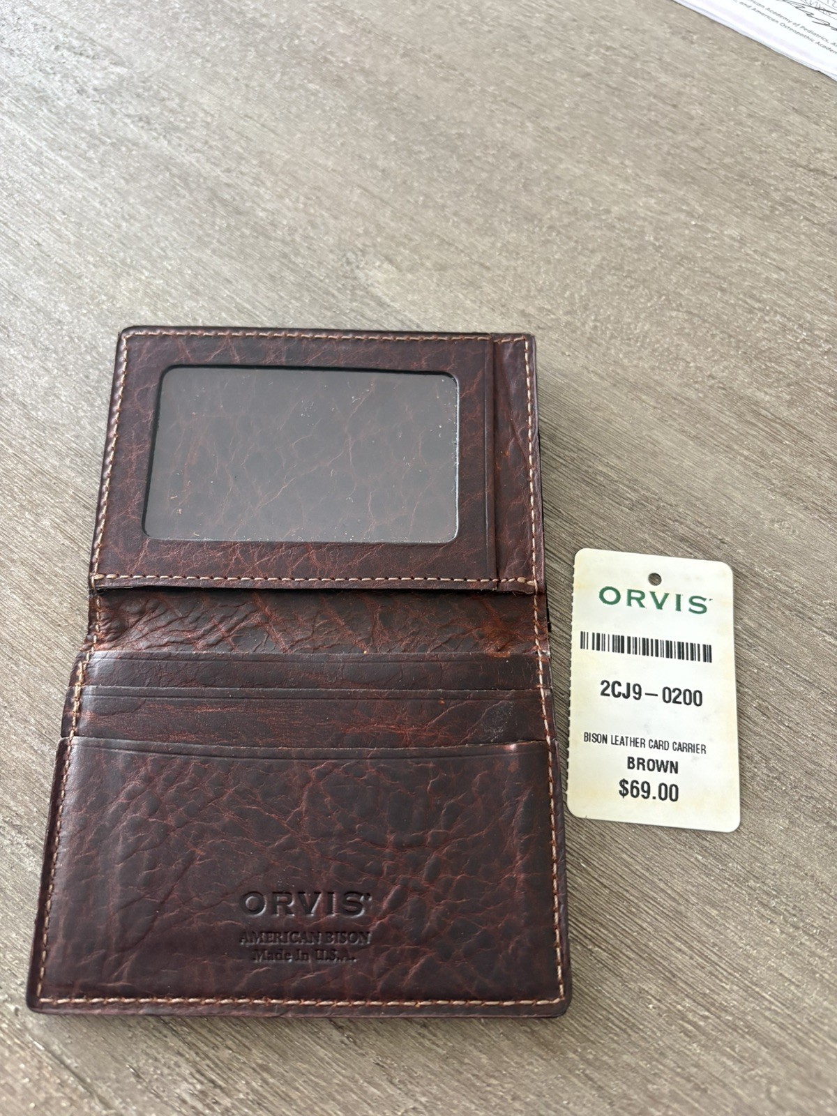 Orvis BISON Leather Card Carrier Wallet NWT