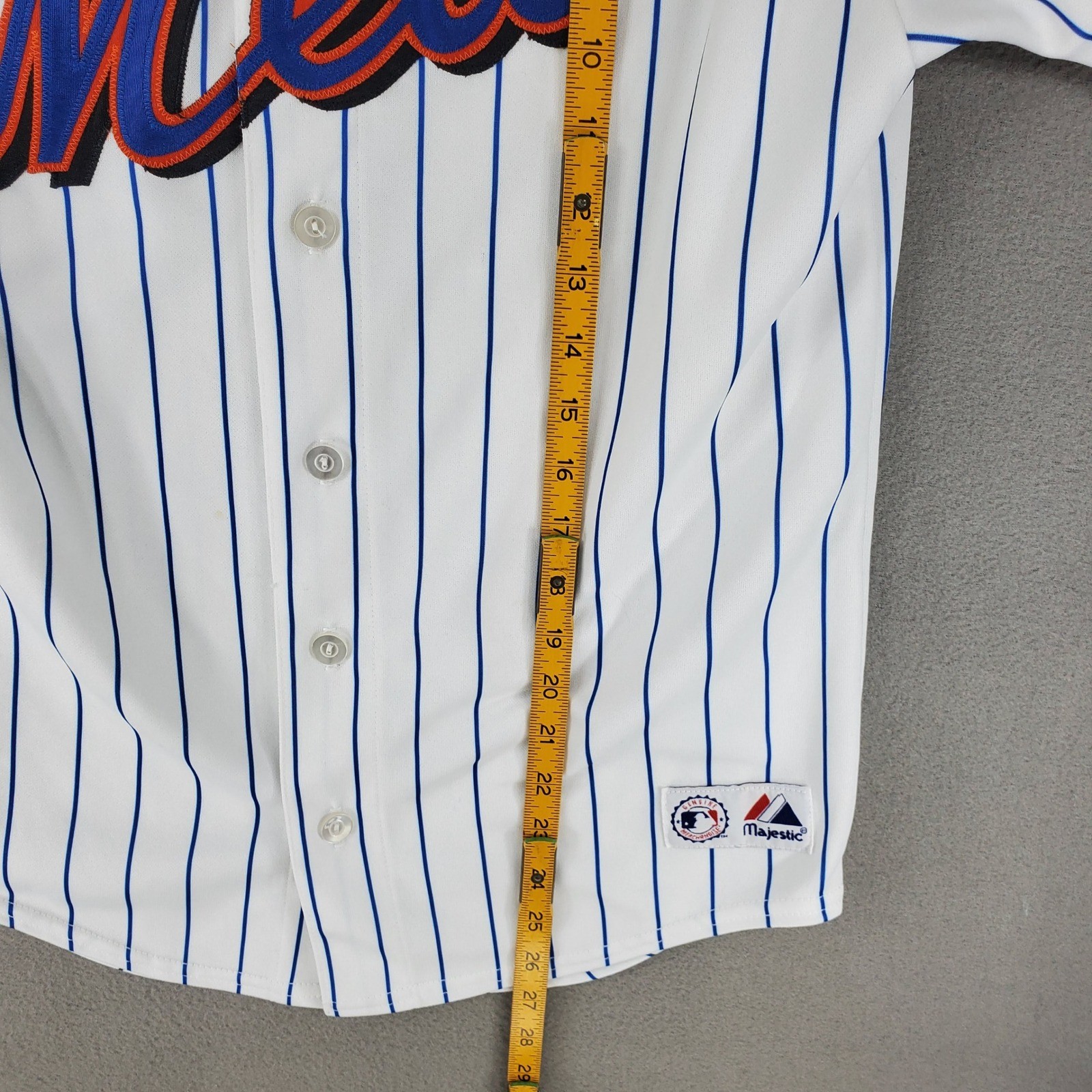 Majestic New York Mets Baseball Jersey Kids L White Pinstripe MLB Button Up USA