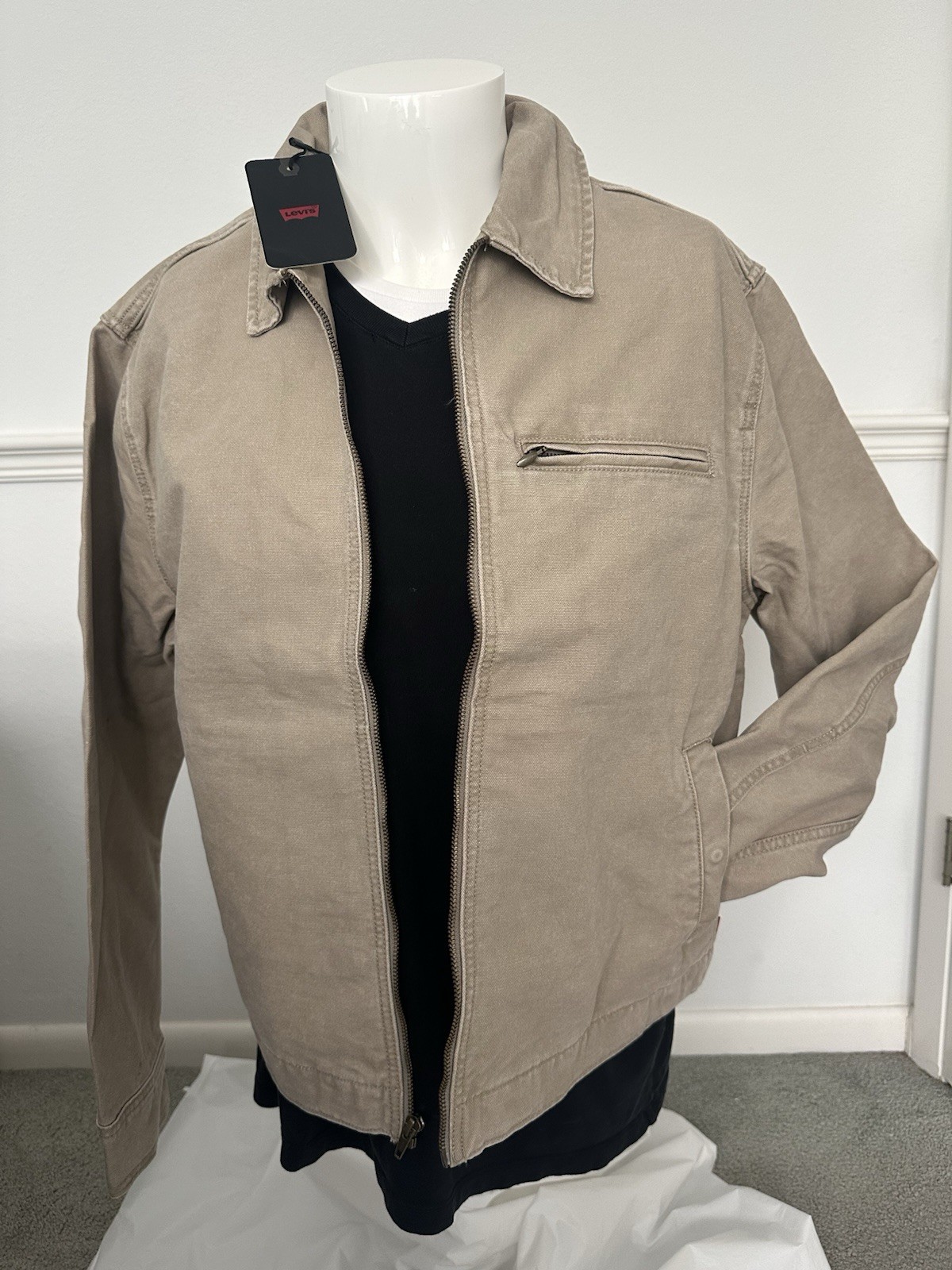 Levi’s Mechanics Full Zip Light WT Canvas Beige Tan Garage Jacket Medium