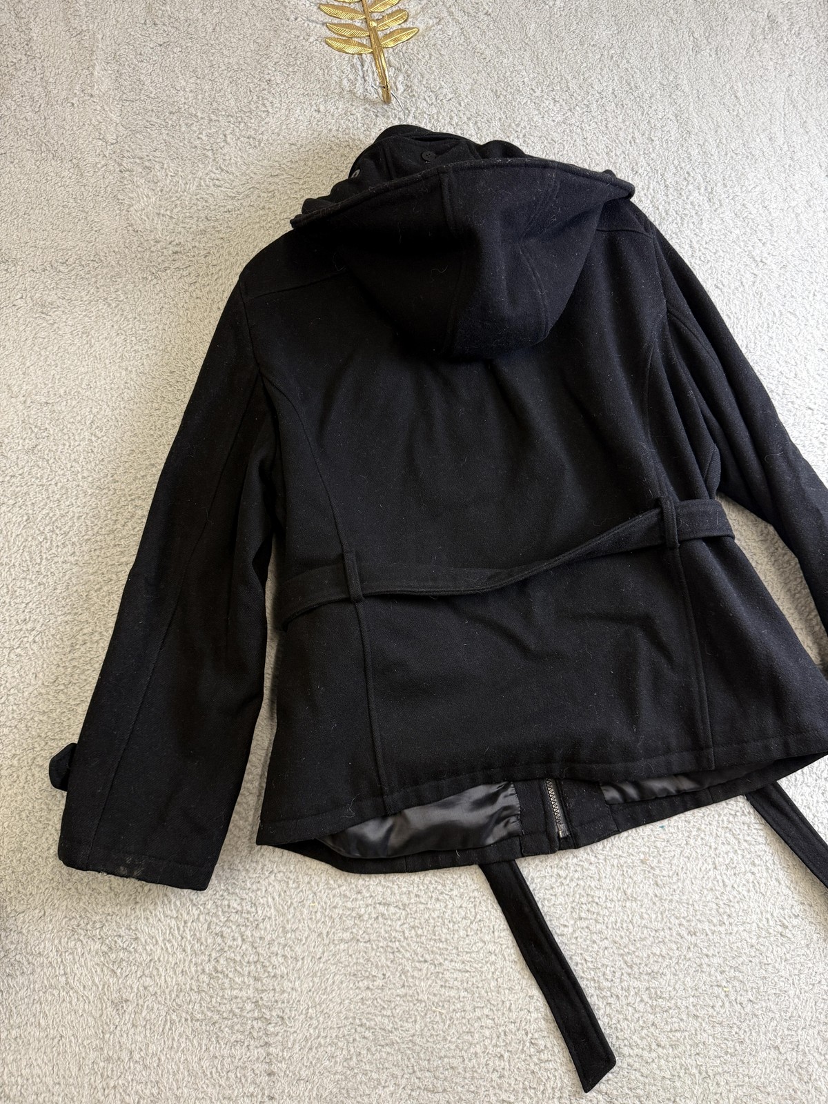 Braetan Jacket Womens Medium Black Hooded Belted Waist Tie Zip Lined Coat Winter