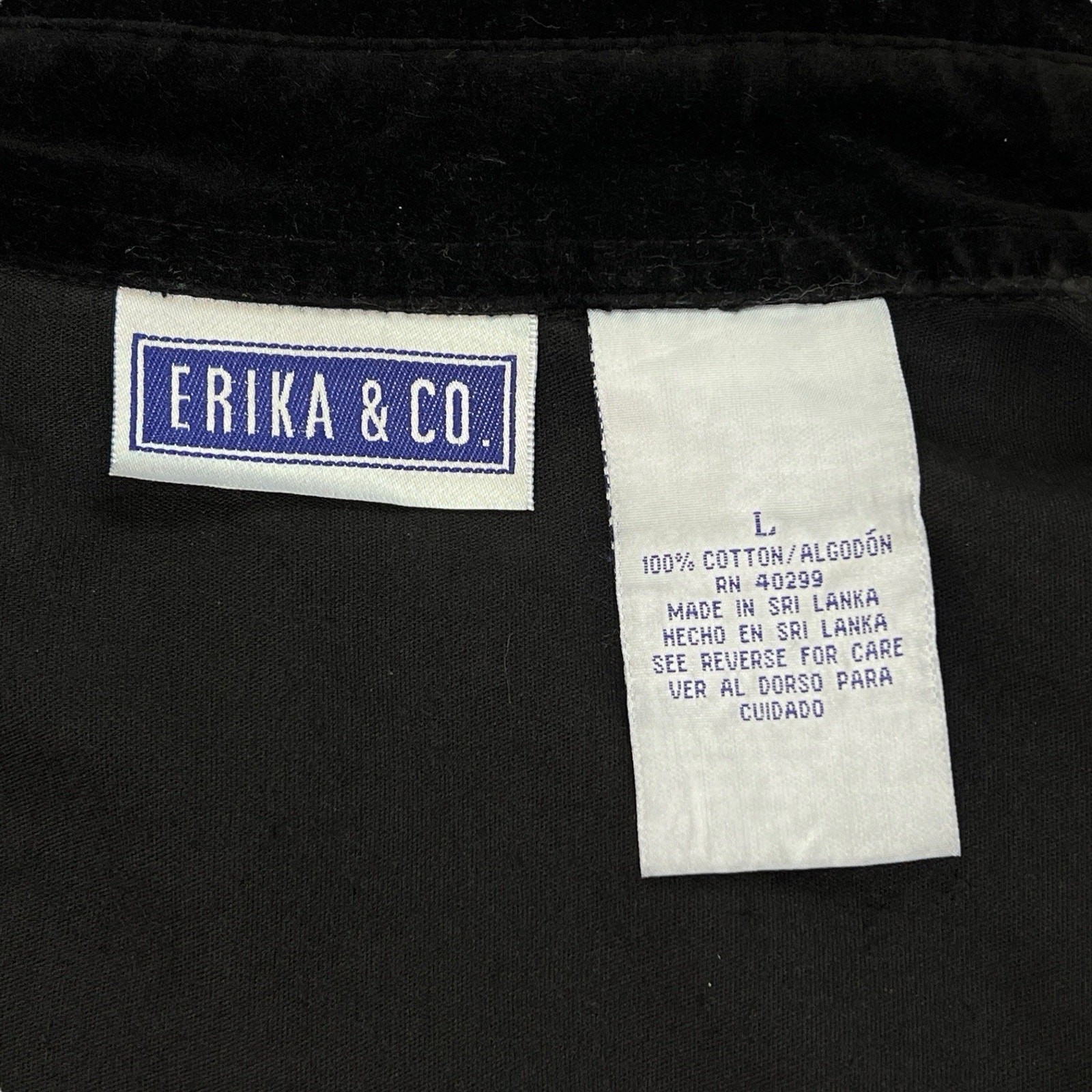 Erika And Company Shirt Womens Large Black Cotton Velour Button Up Soft Casual