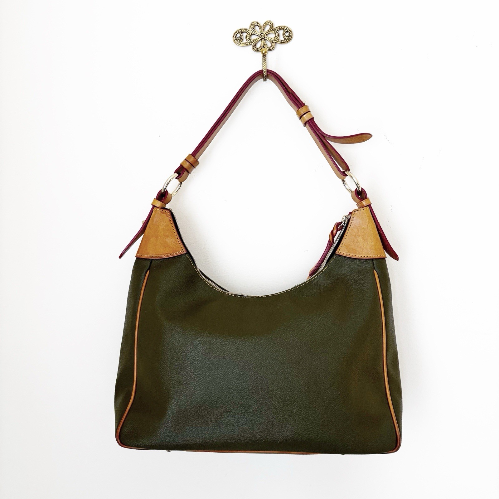 Dooney and Bourke Olive Green Pebble Grain Rebecca Hobo Bag 13.5″ X 9″