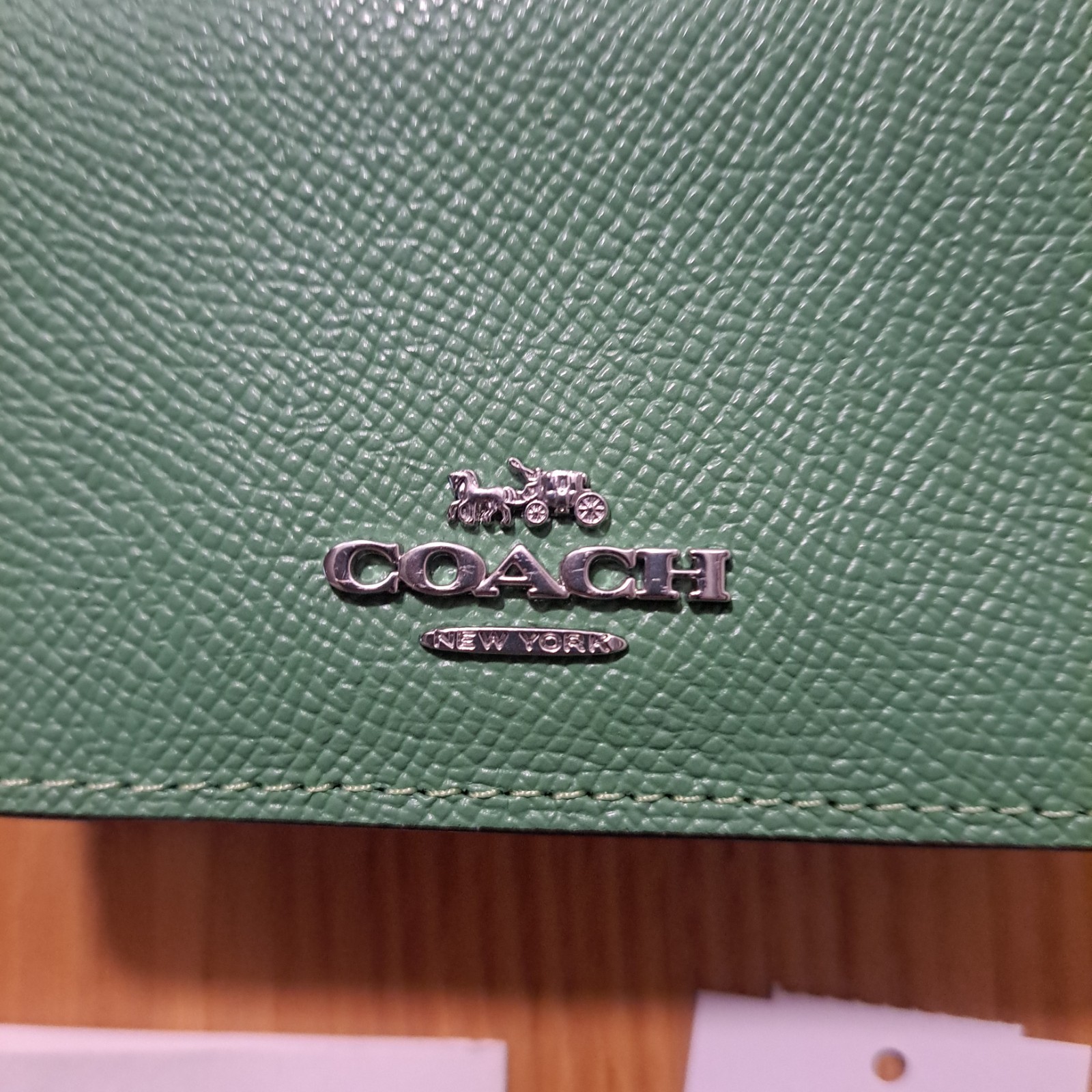 Coach Mini Wallet C0059 Soft Green Leather Silver Metallic Crossbody Chain