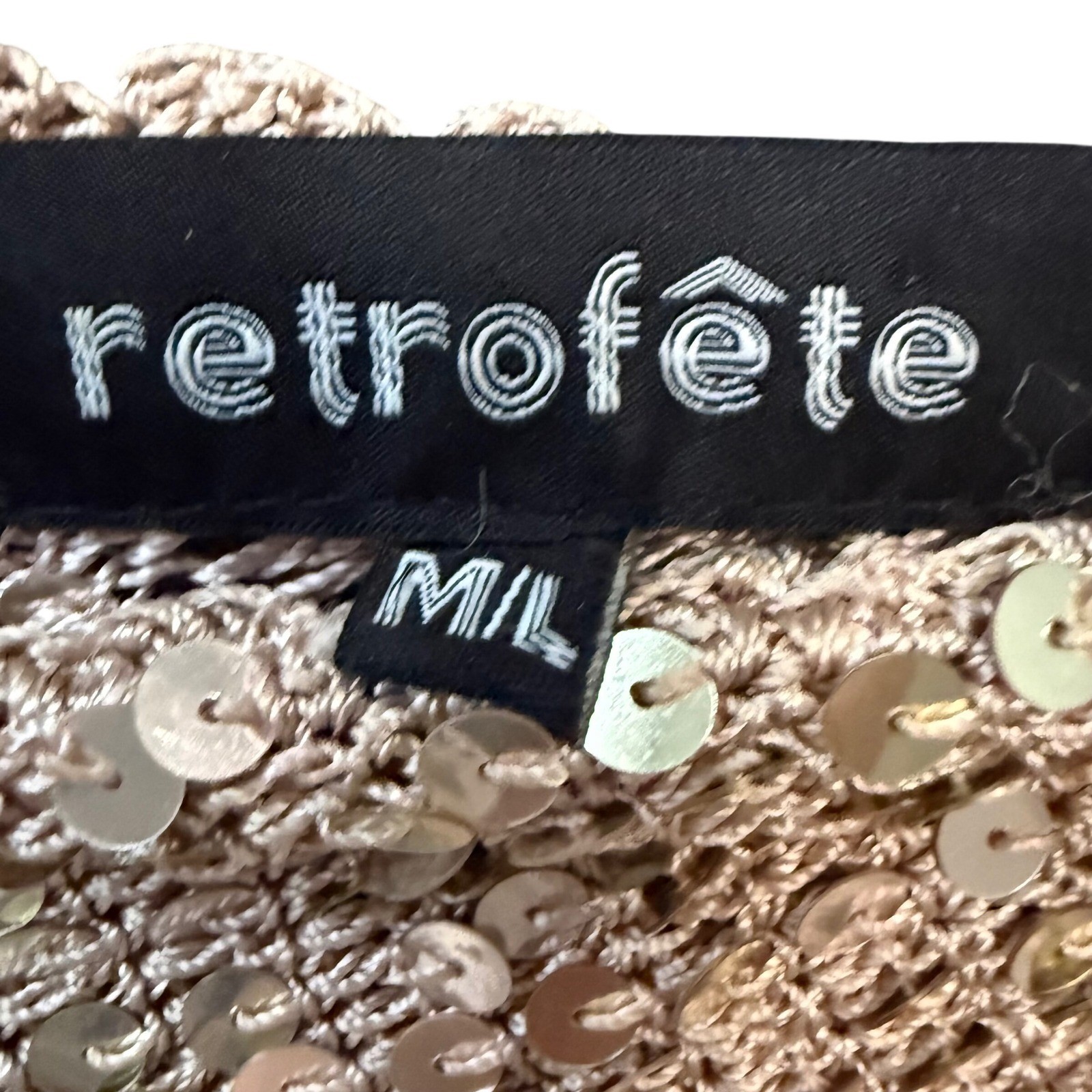 Retrofête Candice Rose Gold Sequin Gown M/L Resort Glam Vegas Bachelorette Dress