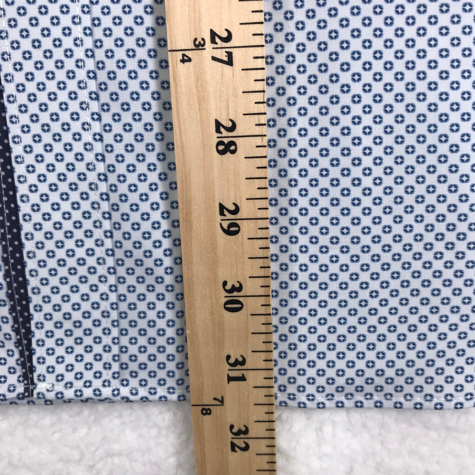 Con.Struct Shirt Mens 17 32-33 White Blue Geo 4 Way Stretch Slim Fit Flip Cuff