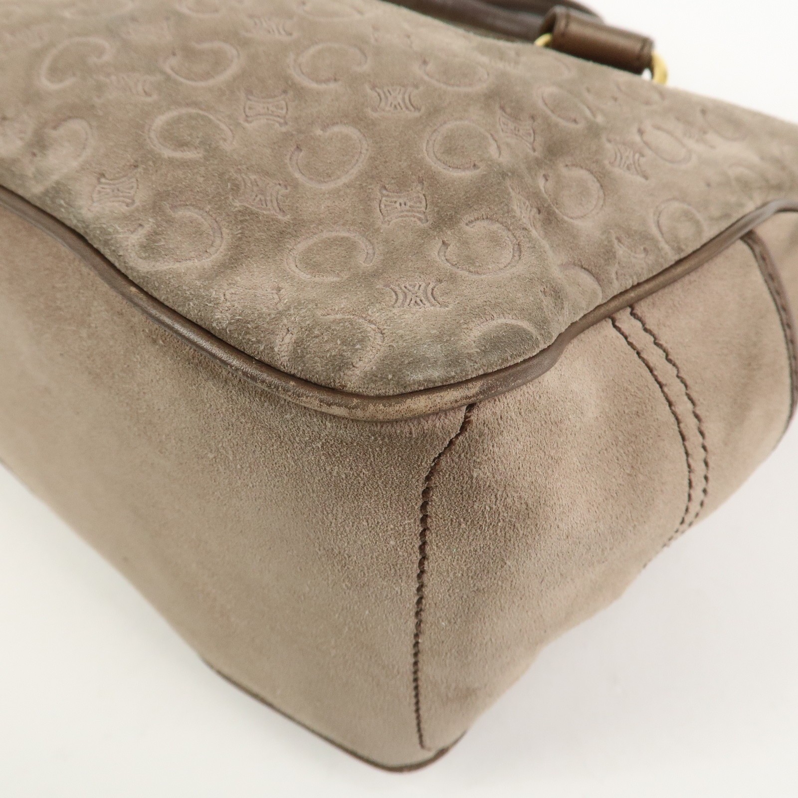 CELINE C Macadam Suede Leather Boogie Bag Hand Bag Beige Brown Auth Used F/S