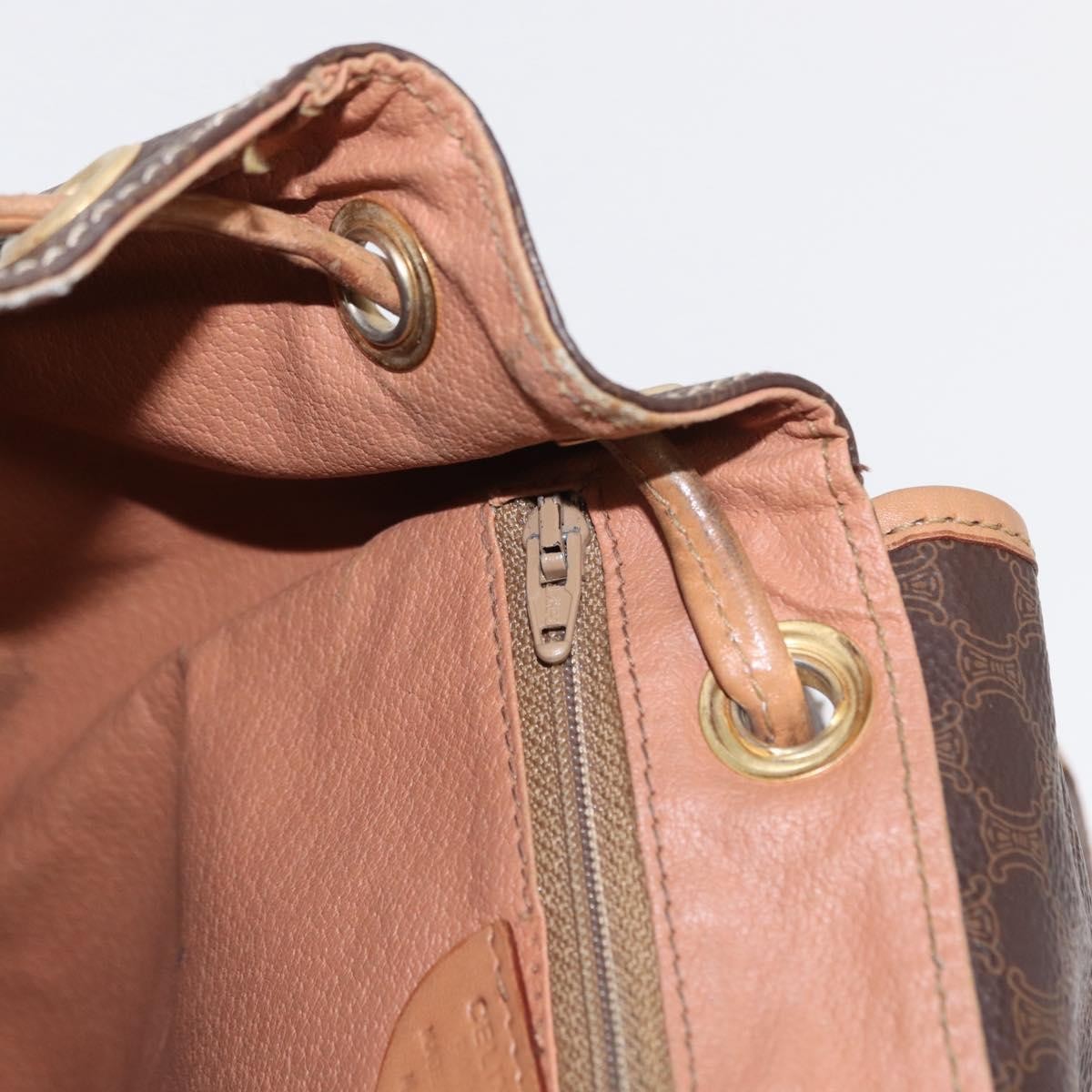CELINE Macadam Canvas Backpack PVC Leather Brown Gold Auth 164150