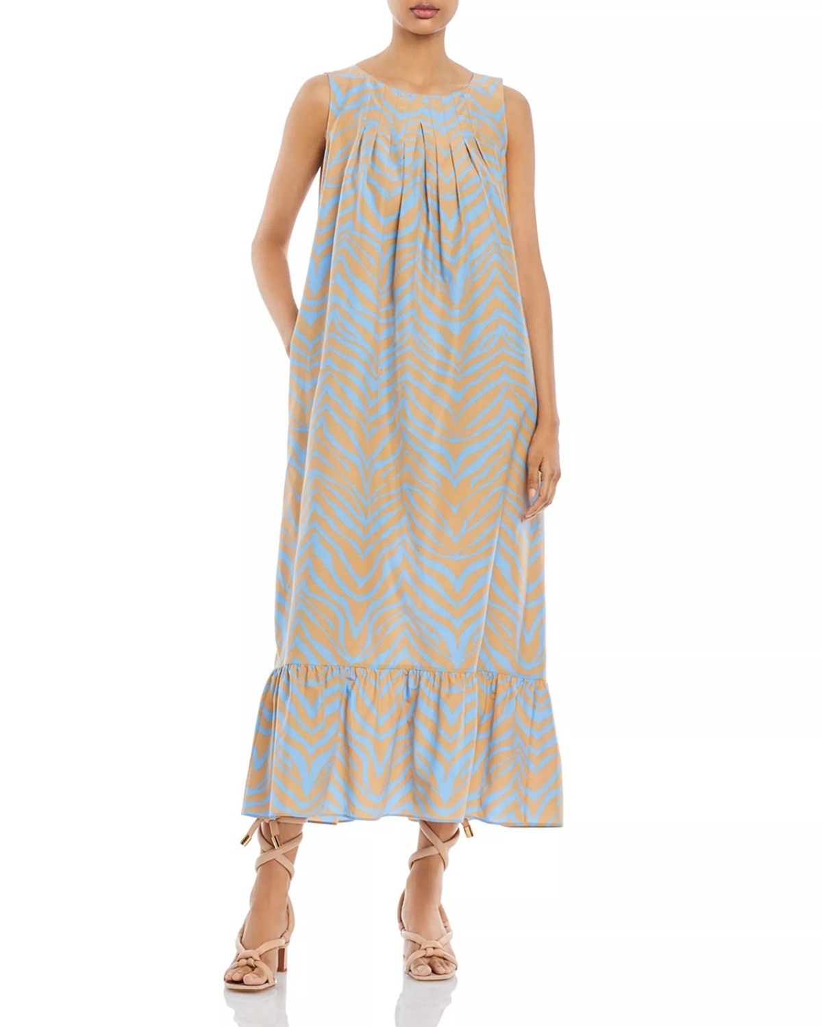 NEW X-Large Lafayette 148 New York Silk Cotton Halle Fresh Blue Tank Maxi Dress