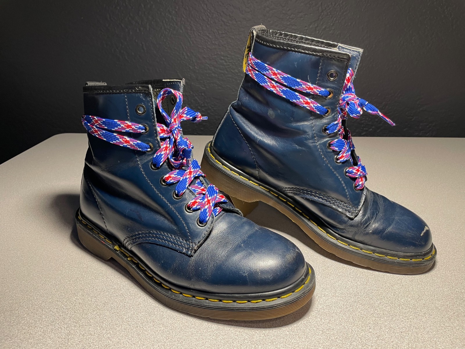 dr martens 1460 8 eyelet blue leather boots made in england men’s 8 RARE