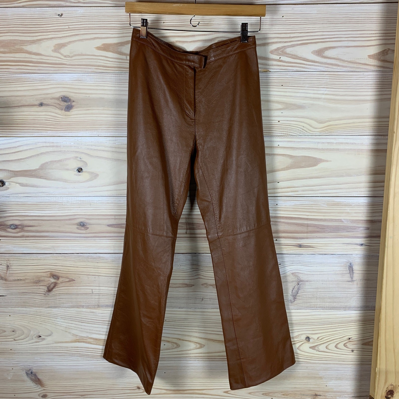 Absolu Paris Leather Pants Womens 42 Brown Nappa Lambskin Straight Leg Vintage