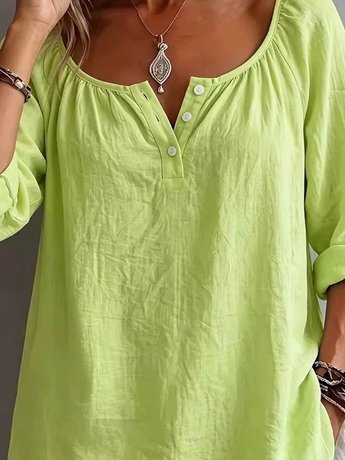 Voidism – Womens Button Detail Long Sleeve Top. A Casual Pullover.