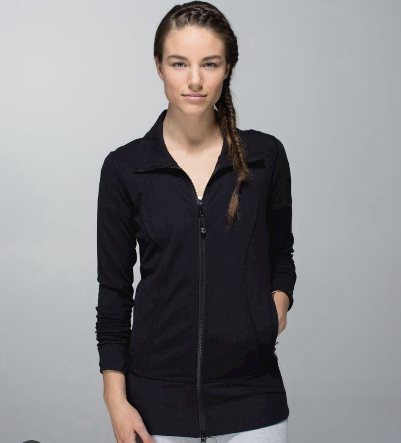 Lululemon Nice Asana 4 Fitted Zip Up Jacket Black Ruffle Ribbon LONG Athleisure