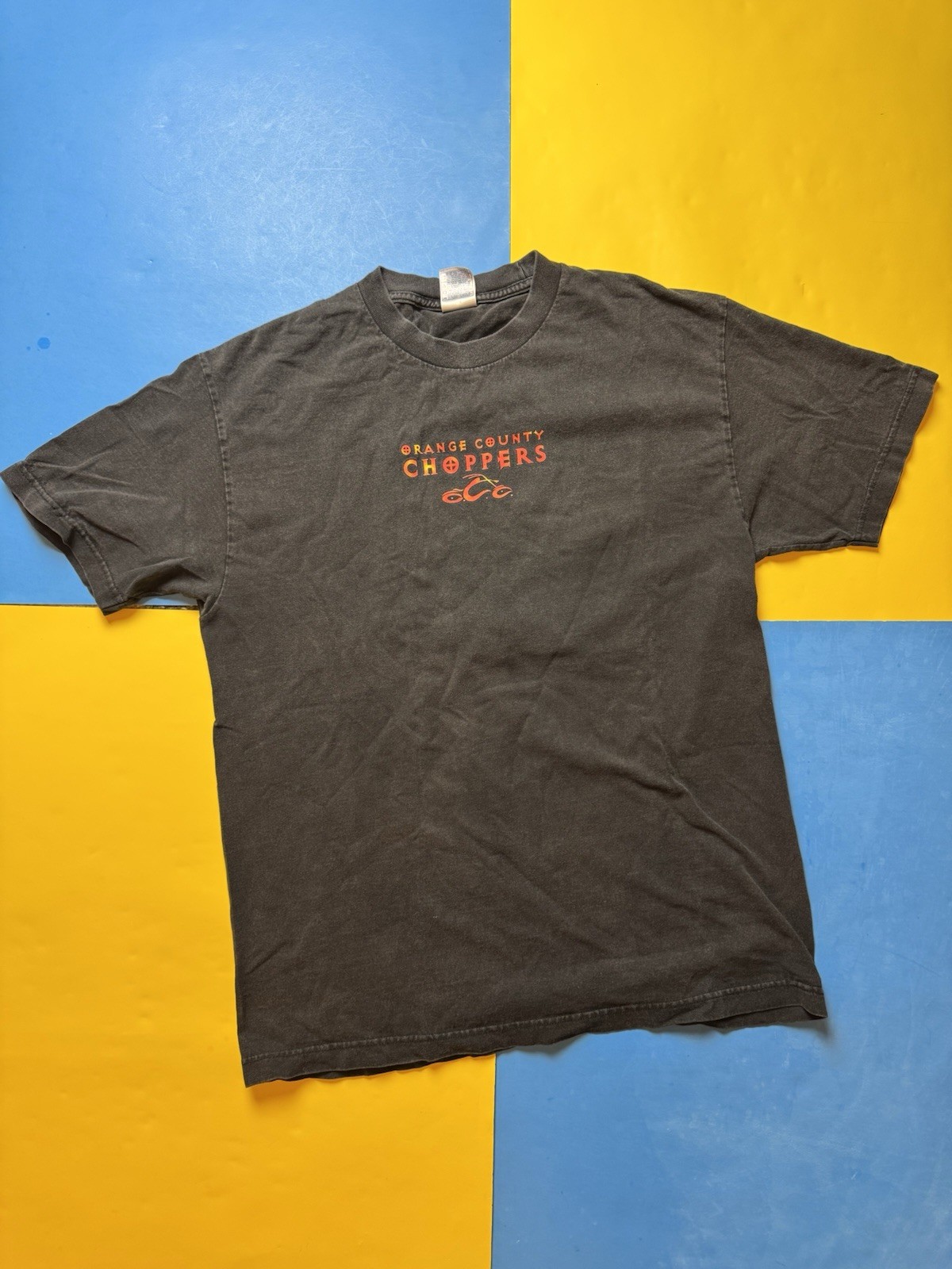 Vintage Orange County Choppers Mens Large Black Short Sleeve Shirt Flames Fire